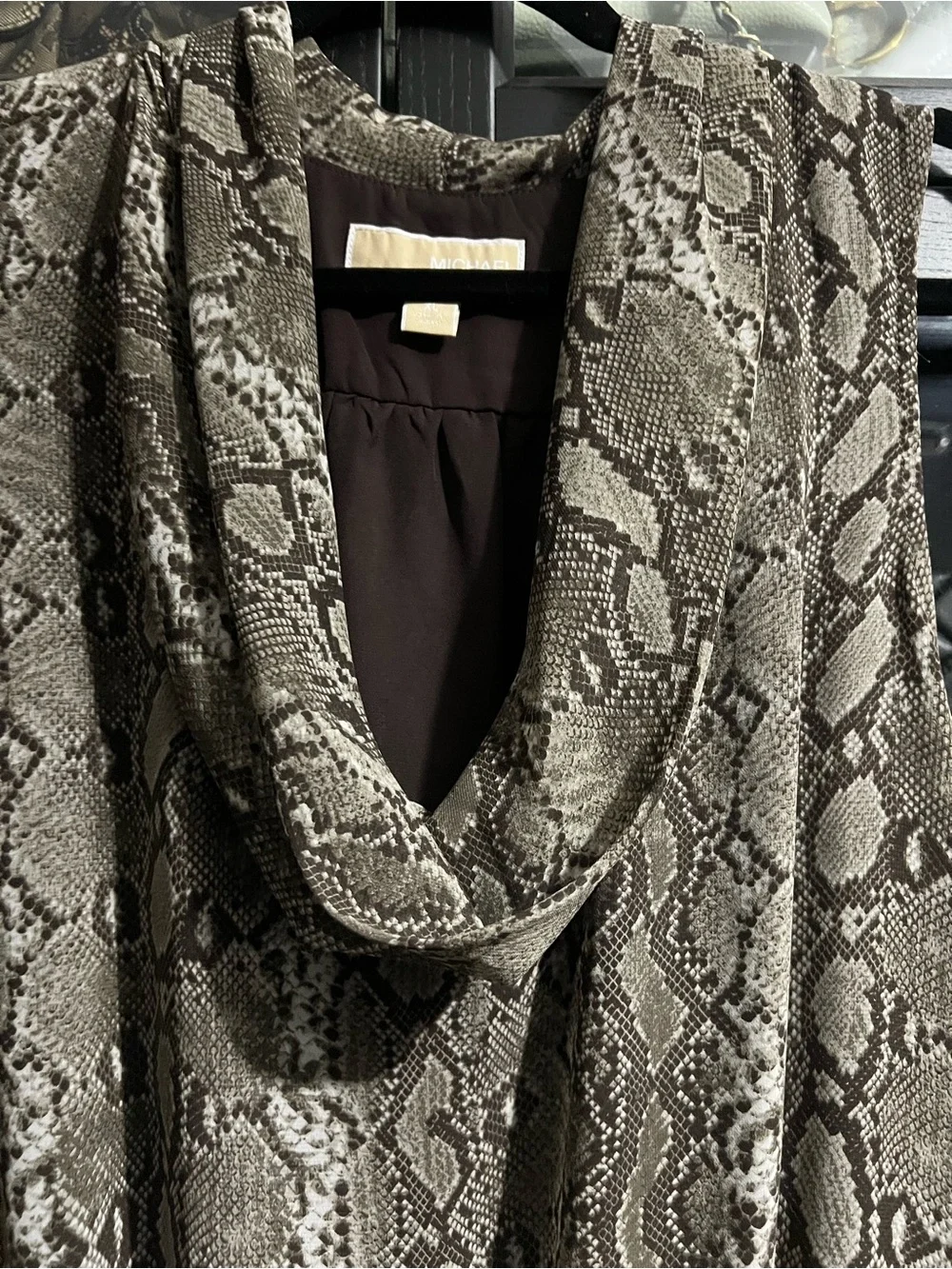 Michael Kors Sleeveless Snake-Print Cowl Neck Top